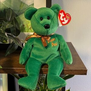 Ty Emerald Green Super Dad Bear Plush beanie baby 2004